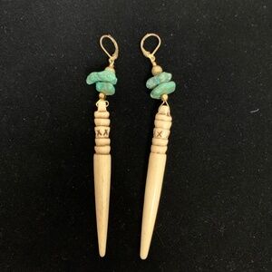 Woman's Handcrafted Turquoise and Ivory Dangling Earrings